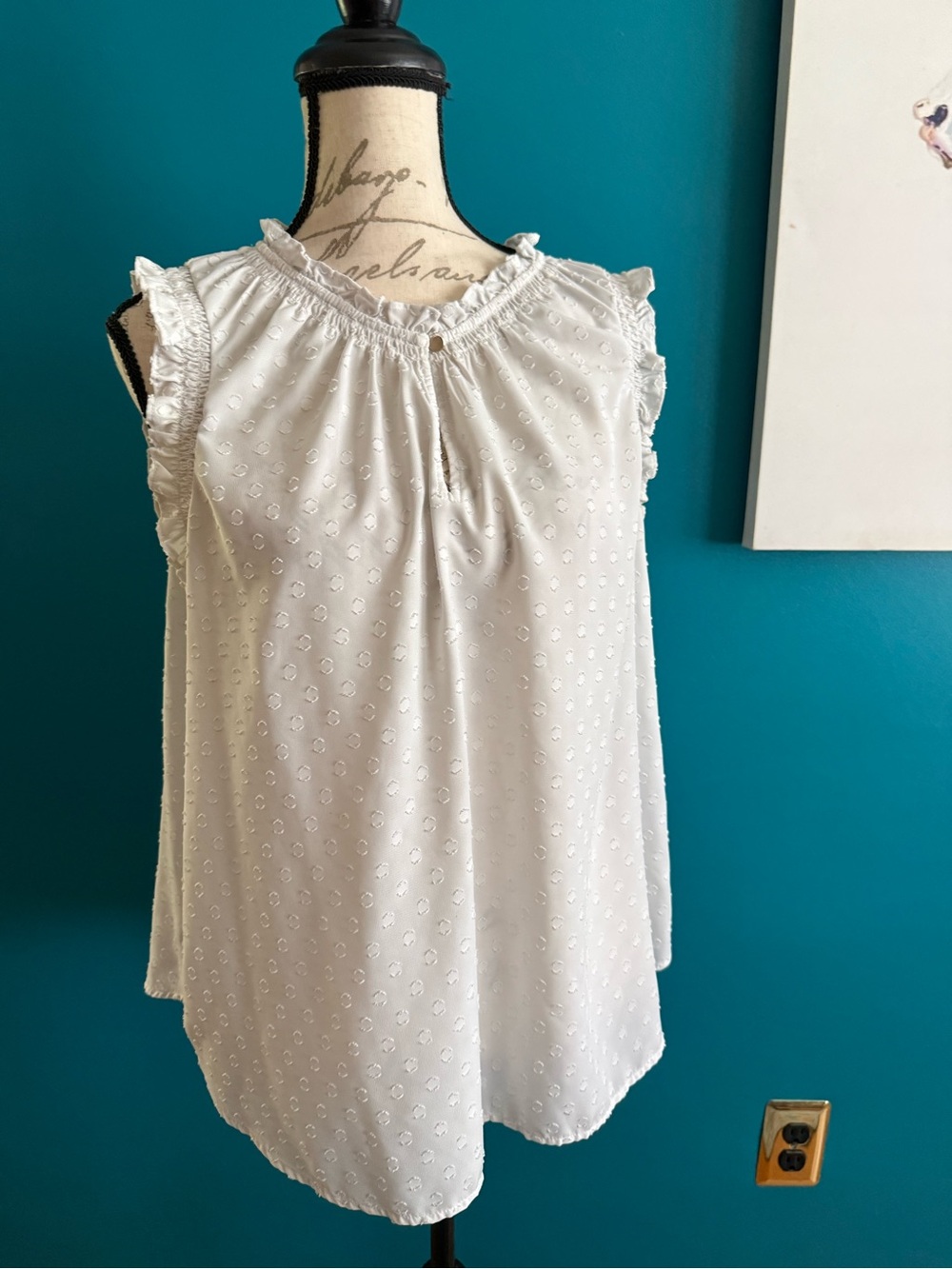 Cream Ruffled Swiss Dot Sleeveless Top